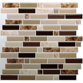 Vamos Tile 10 Sheets Peel and Stick Tile Backsplash, 12"x12" Light Color Stick on Wall Tiles, Self Adhesive Tile Sticker for Kitchen Backsplash and Bathroom(Blue Marble Look)