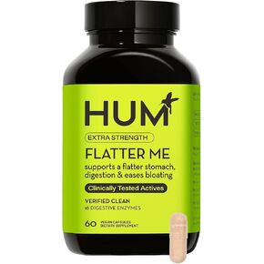 HUM Flatter Me Extra Strength Digestive Enzymes - Fast-Acting Bloat Relief for Digestive Health & Debloating Multi Enzyme, Vegan, 60 Servings