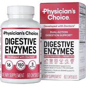 Physician's CHOICE Digestive Enzymes - Multi Enzymes, Organic Prebiotics & Probiotics for Digestive Health & Gut Health - Meal Time Discomfort Relief & Bloating - Dual Action Approach - 60 CT in Kuwait