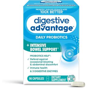 Digestive Advantage IBS Probiotics For Women and Men, Probiotics For Digestive Health & Intensive Bowel Support with Digestive Enzymes For Gut Health, Occasional Bloating & Immune Support, 96 Capsules
