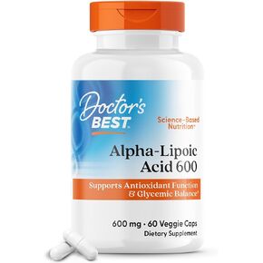 Doctor's Best Alpha-Lipoic Acid 600, Supports Antioxidant Function & Glycemic Balances, Non-GMO, Gluten Free, Vegan, Soy Free, 600 mg, 60 Veggie Caps