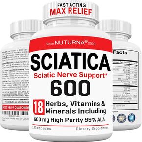 Sciatica Supplement Nerve Relief with 600 mg Alpha Lipoic Acid - Maximum Strength ALA Sciatic Support for Feet, Hands, Fingers, and Legs - Ultra Potent 18-in-1 Natural Nerve Vitamins - 120 Capsules