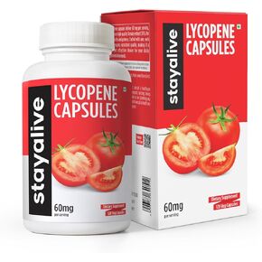 STAY ALIVE Lycopene Supplement for Men 60mg, Natural Tomato Extract Powder, 120 Capsules with 4 Months Supply, 100% Veg Lycopene Complex, Non-GMO and Gluten Free Carotenoid Supplement