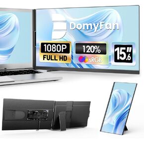 موسع شاشة الكمبيوتر المحمول domyfan مقاس 14 بوصة، شاشة FHD 1080P IPS ثلاثية محمولة لأجهزة الكمبيوتر المحمول، HDMI/USB-A/Type-C التوصيل والتشغيل لأجهزة Windows وMac وChrome وSwitch وPS4/5، تعمل مع أجهزة الكمبيوتر المحمولة مقاس 13.3 بوصة - 17.3 بوصة