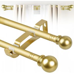 Double Curtain Rods for Windows Set 32 to 64 Inch,Gold Curtains Rod with 2PCS Drapey Pole Brackets,Small Extra Long 5/8" Diameter Blackout Cortineros Para Ventanas for Bedroom,Living Room