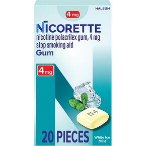 Nicorette Nicotine Gum Stop Smoking Aid ، 4 ملغ ، نكهة النعناع البيضاء - 100 Count (حزمة 2) in Kuwait