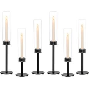 Gold Hurricane Candle Holders Set of 3, Tall Metal & Windproof Glass Taper Candle Holders, Outdoor/Indoor Table Centerpieces for Weddings, Christmas, Parties, Fireplace Decor