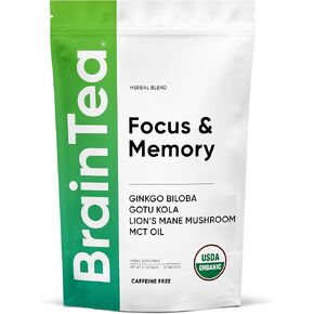 Focus & Memory - Organic Memory Tea Brain Booster, Ginkgo Biloba Tea, Gotu Kola Tea, Lion's Mane Mushroom Tea - Caffeine Free Focus Tea, Mental Clarity Brain Supplements - 30 Sachets in Saudi Arabia