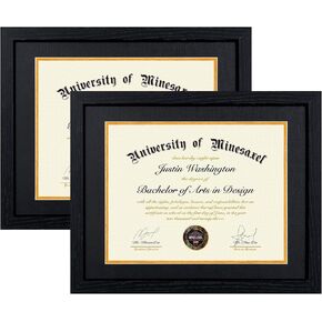 11x14 Diploma Frame with 8.5 x 11 Black Mat Fits Certificate Document, 8.5x11 Degree Frame for Wall or Tabletop Display