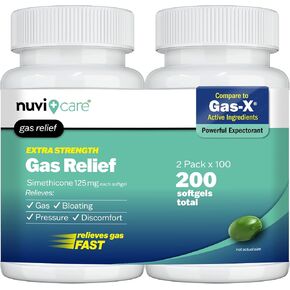 تخفيف غاز قوة إضافي - Simethicone 125mg Softgels - تخفيف انتفاخ الغاز السريع - المقارن بالمكون النشط في حبوب الغاز الغاز - X - تخفيف غاز المعدة للبالغين (100 عدد)
