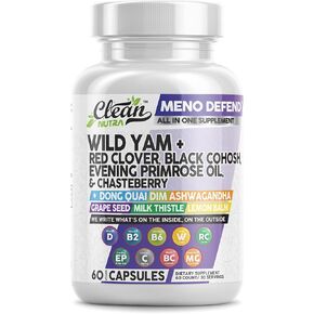 Clean Nutra Wild Yam Root Capsules with Red Clover Black Cohosh Evening Primrose Oil Chasteberry Dong Quai DIM Ashwagandha Grape Seed Extract Milk Thistle Lemon Balm and more Hormone Balance For Women