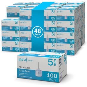 إبر قلم الأنسولين الدقيقة (31G 5MM) - إبر السكري لحقن الأنسولين ، متوافق تمامًا مع معظم أقلام السكري - 100 CT ، حزمة 2