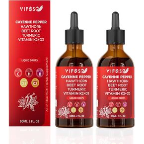 Cayenne Pepper Drops, Cayenne Pepper Extract, Liquid Drops with Hawthorn Support for Digestion Heath - 2 Bottles