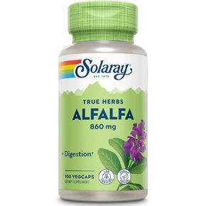 Solaray Alfalfa Leaf 860 Mg ، كبسولات البرسيم ، والأطعمة الفائقة مع الفيتامينات التي تحدث بشكل طبيعي ، والمعادن ، والألياف ، ودعم الهضم الصحي ، وضمان 50 يومًا ، و 50 حصة ، و 100 خضار ،