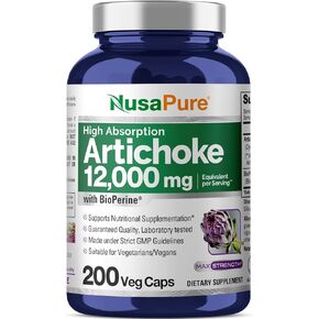 Nusapure الخرشوف 20: 1 مستخلص ، 600 ملغ يعادل 12000 ملغ 200 قبعات الخضار (غير المعدلة وراثيا ، خالية من الغلوتين)