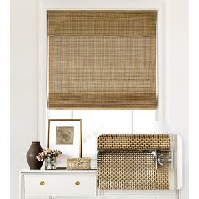 LazBlinds No Tools No Drill Cordless Bamboo Roman Shades, Light Filtering Window Treatment, Roll Up Bamboo Blinds for Window 34'' W x 64'' H, Brown