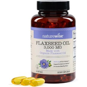 NatureWise Flaxseed Oil 3000 mg, Fish Free Omega 3 with 1500 mg ALA, Dietary Supplement for Immune Health Support - Organic, Cold Pressed, Non-GMO - 90 Softgels[30-Day Supply]