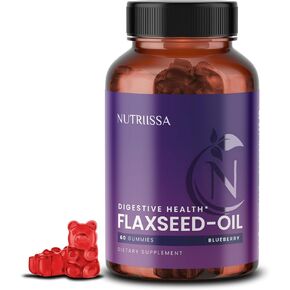 Nutriissa Flaxseed Gummies – Digestive Health & Omega Support – EPEB Certified for Purity & Potency – 60 Blueberry Flavored Vegan Gummies