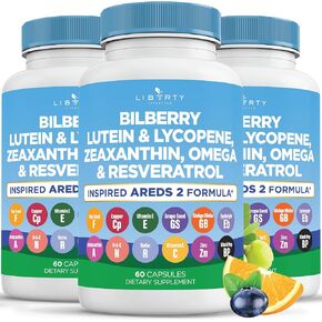 Eye Health Vitamins with Bilberry, Lutein & Zeaxanthin, Lycopene, Resveratrol, Grape Seed Extract Flaxseed Astaxanthin- AREDS 2-180 Capsules