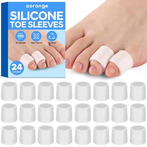 Silicone Toe Sleeves (24 Count), Pain Relief Pinky Toe Protector, Corn Protectors for Toes, Corn Pads for Pinky Toe, Gel Toe Protector for Bunion Blisters, Corns, Hammer Toes, Toenails Loss (Nude)
