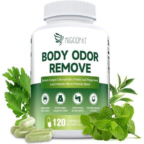 Body Deodorizing Supplement, Chlorophyll Capsules with Parsley & Peppermint, Probiotic, Green Tea, Jerusalem Artichoke, Prebiotic, Supports Fresh Breath & Whole-Body Freshness, 120 Capsules