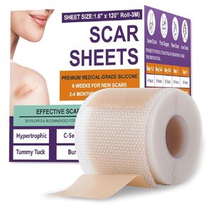 Silicone Scar Sheets,Silicone Scar Tape,Scar Tape For Surgical Scars,Silicone Scar Removal Strips For Surgical,C-Section,Tummy Tuck,Keloid Scars(1.6"X 59" Roll-1.5M) Keloid Bump Removal