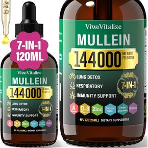 Mullein Drops for Lungs,144000mg Mullein Leaf Extract for Lungs Cleanse & Respiratory Function Healthy Breathing Immune, Digestive System, Natural Herbal Supplement Sugar & Alcohol-Free,120-Day Supply