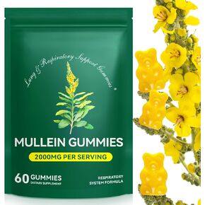 Mullein Gummies for Lung Detox, 2000mg Mullein Leaf Extract for Respiratory & Digestive & Immune Support, Organic Mullein Herb Supplement for Mucus Relief for Respiratory, Immune, Vegan 60 Gummies