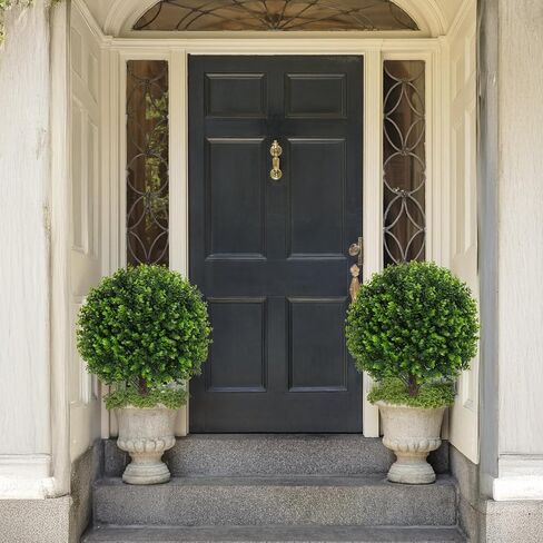 Set of 2 Artificial Rose Boxwood Topiary Ball Bush for Outdoor with Ground Spike 22", UV Resistant Faux Greenery Shrubs, Fake Rose&Green Boxwood Plants for Garden, Yard, Porch, Patio Decor in Saudi Arabia