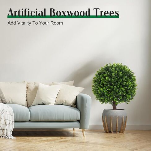 Set of 2 Artificial Rose Boxwood Topiary Ball Bush for Outdoor with Ground Spike 22", UV Resistant Faux Greenery Shrubs, Fake Rose&Green Boxwood Plants for Garden, Yard, Porch, Patio Decor in Saudi Arabia