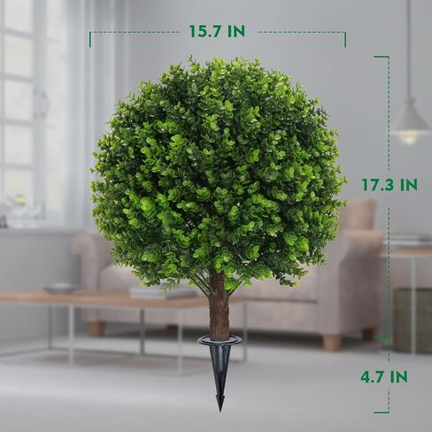 Set of 2 Artificial Rose Boxwood Topiary Ball Bush for Outdoor with Ground Spike 22", UV Resistant Faux Greenery Shrubs, Fake Rose&Green Boxwood Plants for Garden, Yard, Porch, Patio Decor in Saudi Arabia