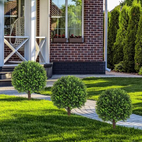 Set of 2 Artificial Rose Boxwood Topiary Ball Bush for Outdoor with Ground Spike 22", UV Resistant Faux Greenery Shrubs, Fake Rose&Green Boxwood Plants for Garden, Yard, Porch, Patio Decor in Saudi Arabia