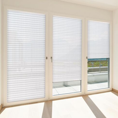 2 Pcs 35 x 110 inches Temporary Blinds No Tools Cut to Size Fabric Paper Shades Adhesive Privacy Blinds for French Door Sliding Door Window Light Filtering Pleated Shades (White) in Saudi Arabia