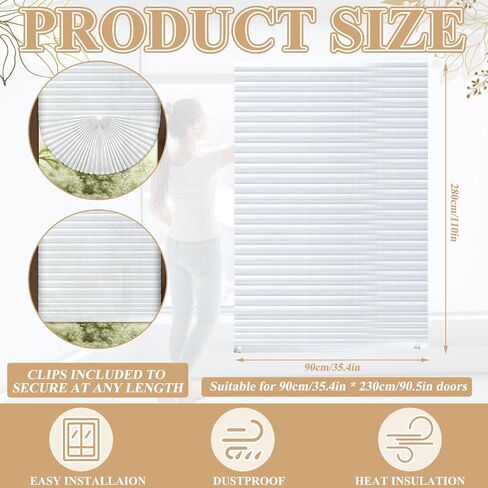 2 Pcs 35 x 110 inches Temporary Blinds No Tools Cut to Size Fabric Paper Shades Adhesive Privacy Blinds for French Door Sliding Door Window Light Filtering Pleated Shades (White) in Saudi Arabia