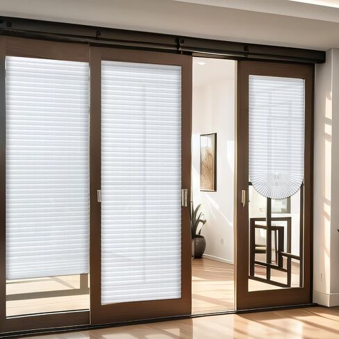 2 Pcs 35 x 110 inches Temporary Blinds No Tools Cut to Size Fabric Paper Shades Adhesive Privacy Blinds for French Door Sliding Door Window Light Filtering Pleated Shades (White) in Saudi Arabia