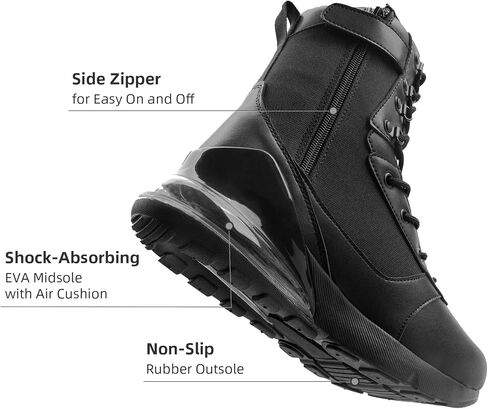 Women's Wide Tactical Work Boots Lightweight Air Cushion Side Zipper Military Boots Comfortable Waterproof Motorcycle Combat Hiking Boot 8 Inches in Saudi Arabia