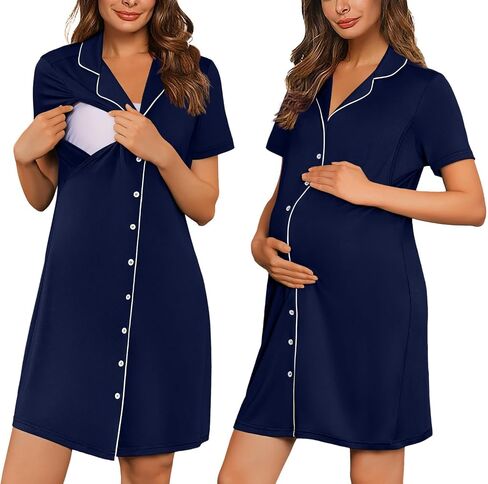 Labor and Delivery Gown Birthing Maternity Pajamas Nightgown Nursing Dress | Breastfeeding dress button design short sleeves labor and delivery hospital stay postpartum nights and home lounging in Saudi Arabia