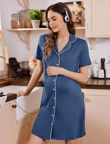 Labor and Delivery Gown Birthing Maternity Pajamas Nightgown Nursing Dress | Breastfeeding dress button design short sleeves labor and delivery hospital stay postpartum nights and home lounging in Saudi Arabia