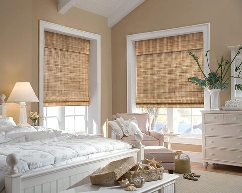 Lazblinds لا توجد أدوات لا تمرينات من الخيزران الروماني ، وعلاج النافذة تصفية الضوء ، والستائر من الخيزران من أجل النافذة 34 'W x 64' 'H ، Brown in Kuwait