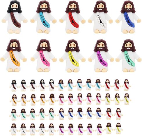 30pcs Little Jesus Figures Jesus Loves You, Easter Egg Stuffers Mini Jesus Figures Hide and Seek Religious Party Favors Sunday School Baptism Gifts (30pcs-10colors) in Kuwait