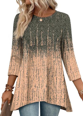 OFEEFAN Tunic Tops for Women Loose Fit Dressy 3/4 Length Sleeve Womens Tops with Asymmetrical Hem S-4XL in Saudi Arabia