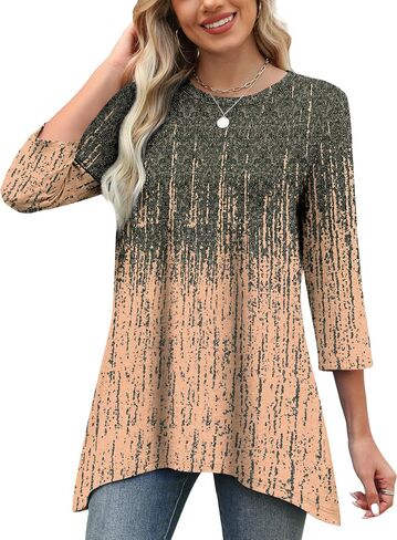 OFEEFAN Tunic Tops for Women Loose Fit Dressy 3/4 Length Sleeve Womens Tops with Asymmetrical Hem S-4XL in Saudi Arabia