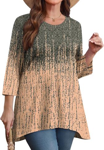 OFEEFAN Tunic Tops for Women Loose Fit Dressy 3/4 Length Sleeve Womens Tops with Asymmetrical Hem S-4XL in Saudi Arabia