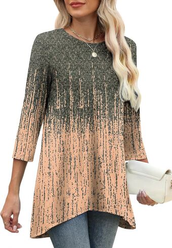 OFEEFAN Tunic Tops for Women Loose Fit Dressy 3/4 Length Sleeve Womens Tops with Asymmetrical Hem S-4XL in Saudi Arabia