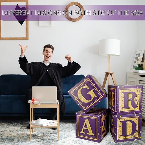 2025 زخارف التخرج من فئة الأرجواني والذهبي من 2025 صناديق بالون ديكور مع "Grad" و "Class of 2025" مربعات التخرج لإعلانات المدارس الثانوية والكلية خريج in Kuwait