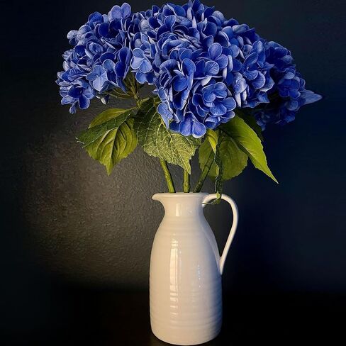 HJN Farmhouse Pitcher Vase for Flowers- إبريق من السيراميك مزهرية زهرة بيضاء لمطبخك/ديكور المنزل/مكتب/غرفة معيشة/رف الكتب/mantel/-hite in Kuwait