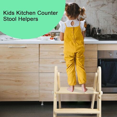 WOOD CITY Toddler Step Stool Foldable for Bathroom Sink, Adjustable 2 Step Stool Toilet Potty Training Stool with Handles,Child Kitchen Counter Stool Helper, Montessori Kitchen Stools (White) in Kuwait