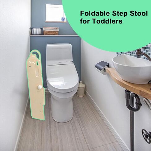 WOOD CITY Toddler Step Stool Foldable for Bathroom Sink, Adjustable 2 Step Stool Toilet Potty Training Stool with Handles,Child Kitchen Counter Stool Helper, Montessori Kitchen Stools (White) in Kuwait