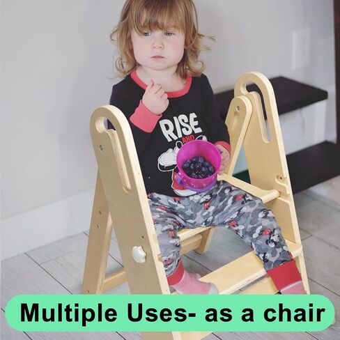 WOOD CITY Toddler Step Stool Foldable for Bathroom Sink, Adjustable 2 Step Stool Toilet Potty Training Stool with Handles,Child Kitchen Counter Stool Helper, Montessori Kitchen Stools (White) in Kuwait