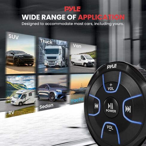 Pyle Amplified Wireless Bluetooth Audio Controller - 800 Watt Bluetooth Media Button, Waterproof Marine Receiver Remote Control w/AUX, Mount for Car Truck Boat Marine PowerSport Vehicles in Kuwait